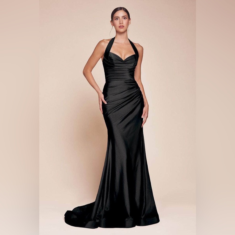 FLAWED ladivine Halter NECK Sleeveless Black Evening Dress‎ 10 read description